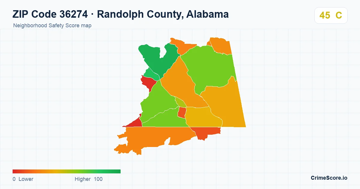 ZIP Code 36274 in Randolph County, Alabama neighborhood Safety Score map