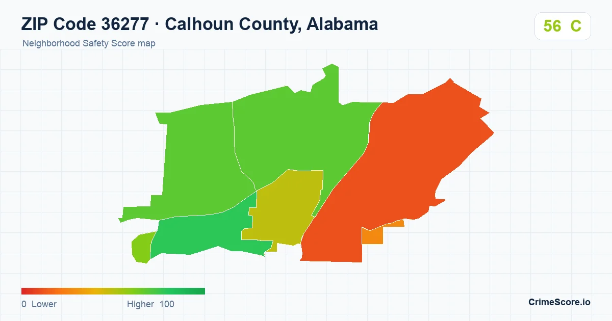 ZIP Code 36277 in Calhoun County, Alabama neighborhood Safety Score map