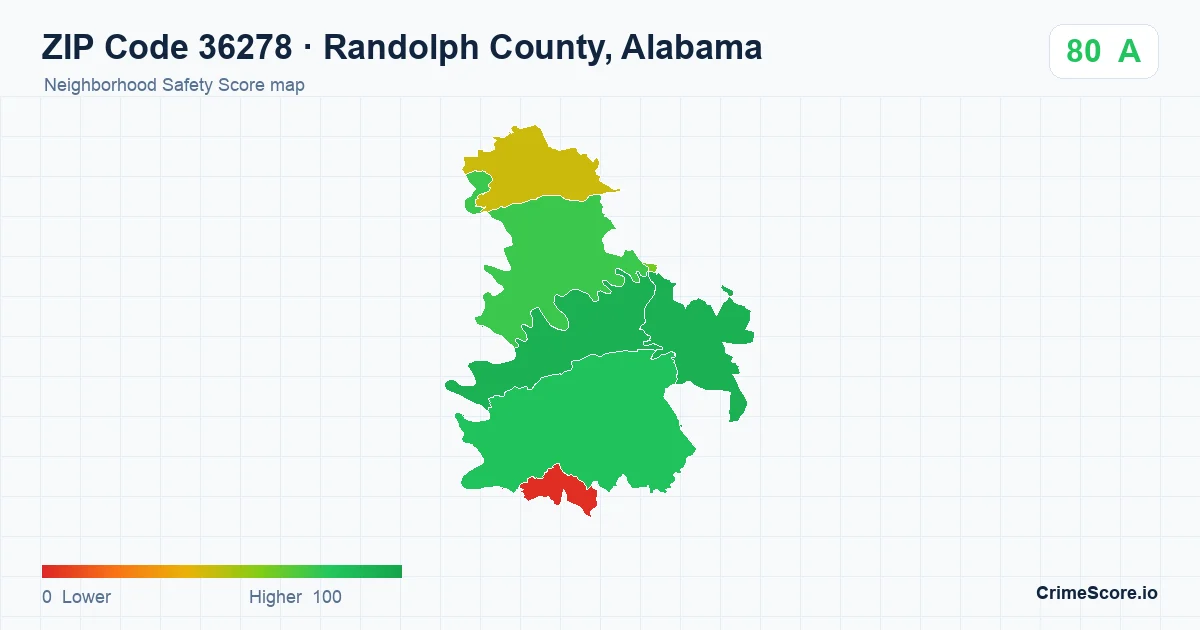 ZIP Code 36278 in Randolph County, Alabama neighborhood Safety Score map