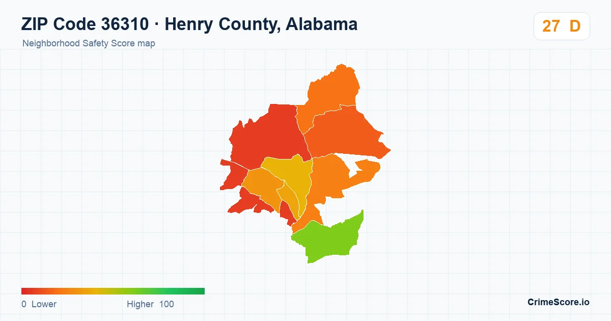 ZIP Code 36310 in Henry County, Alabama neighborhood Safety Score map