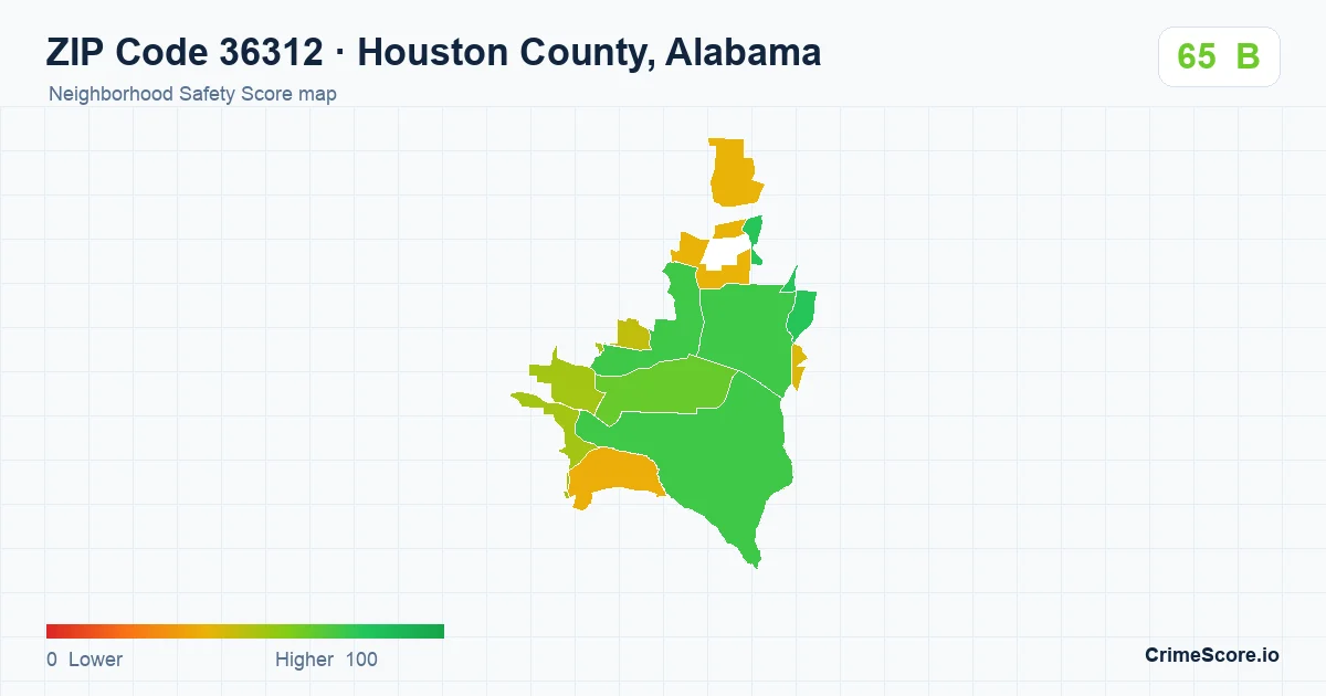 ZIP Code 36312 in Houston County, Alabama neighborhood Safety Score map
