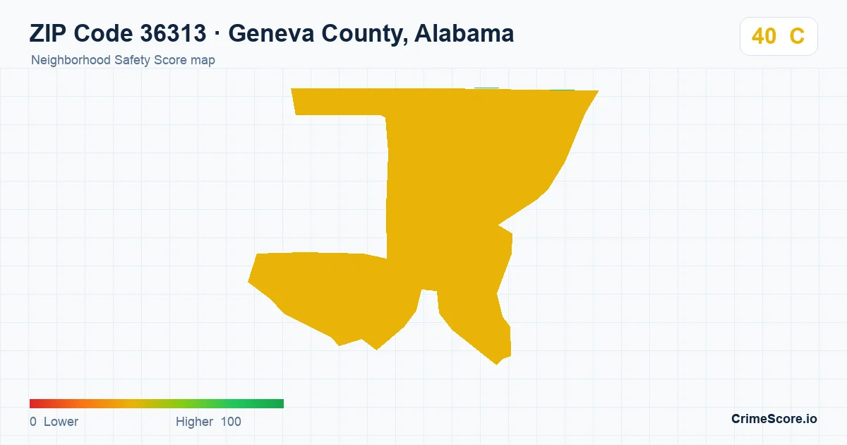 ZIP Code 36313 in Geneva County, Alabama neighborhood Safety Score map