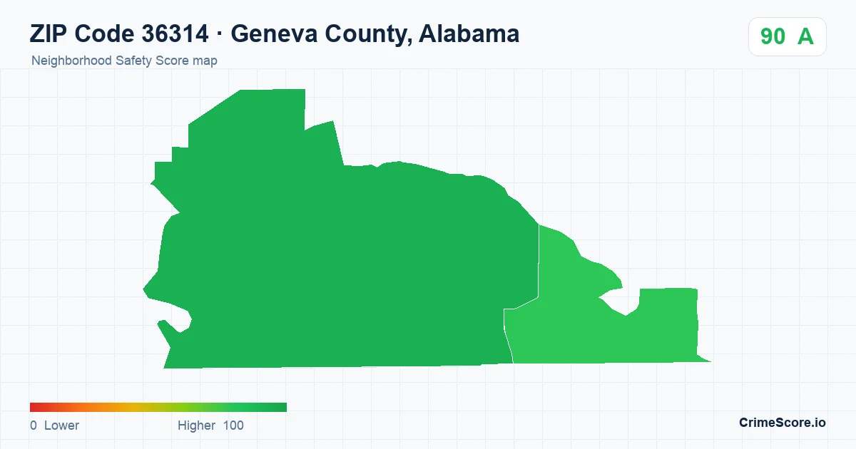 ZIP Code 36314 in Geneva County, Alabama neighborhood Safety Score map