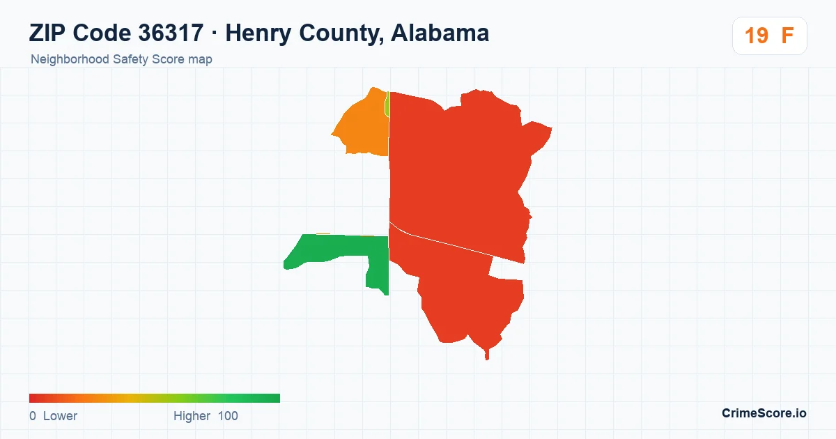 ZIP Code 36317 in Henry County, Alabama neighborhood Safety Score map