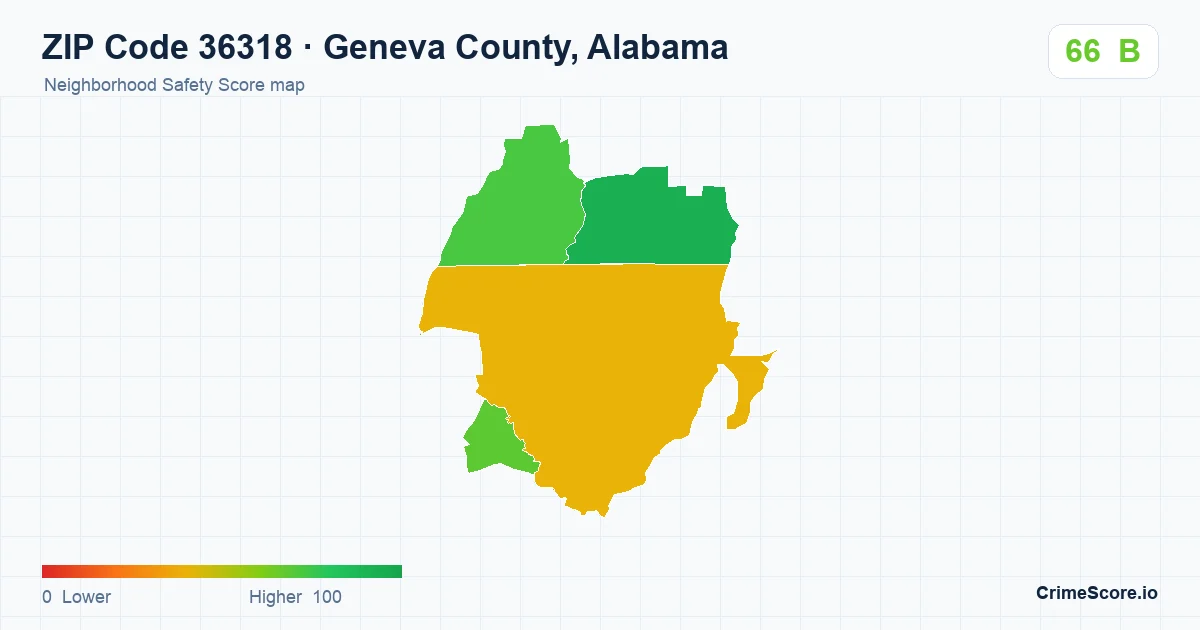 ZIP Code 36318 in Geneva County, Alabama neighborhood Safety Score map