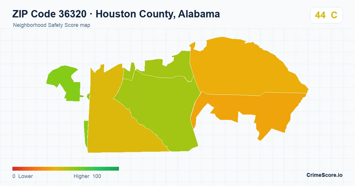 ZIP Code 36320 in Houston County, Alabama neighborhood Safety Score map