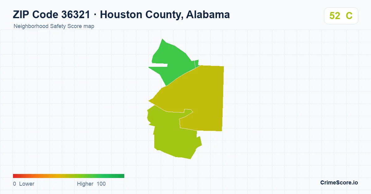 ZIP Code 36321 in Houston County, Alabama neighborhood Safety Score map