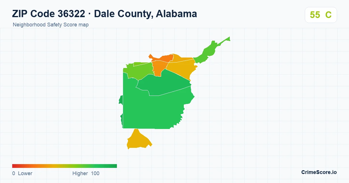 ZIP Code 36322 in Dale County, Alabama neighborhood Safety Score map