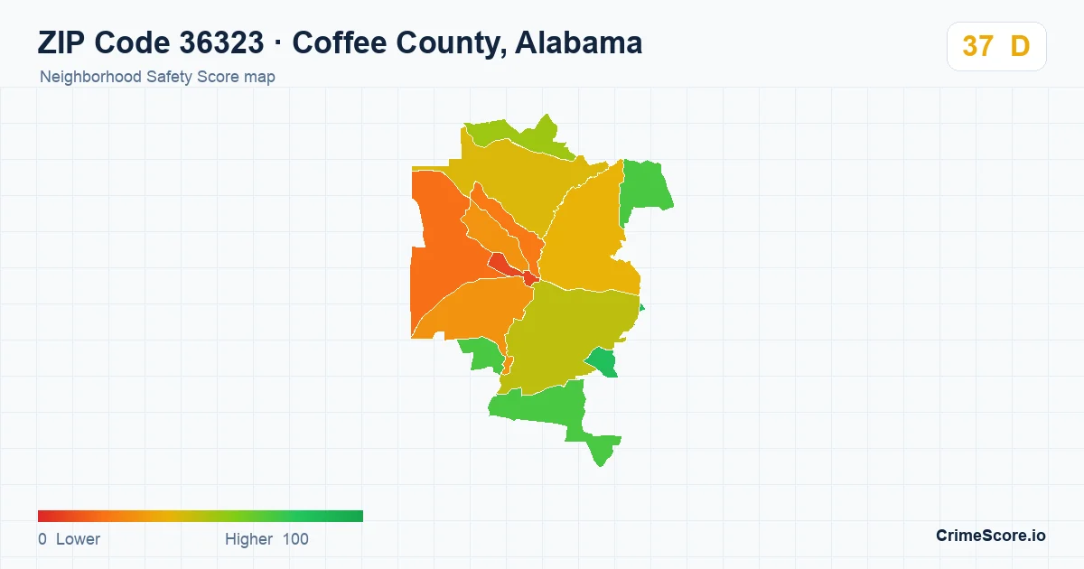 ZIP Code 36323 in Coffee County, Alabama neighborhood Safety Score map