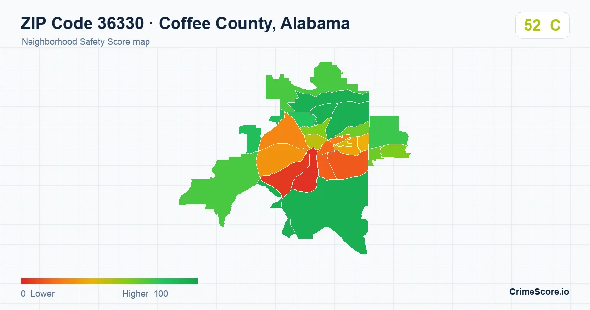 ZIP Code 36330 in Coffee County, Alabama neighborhood Safety Score map