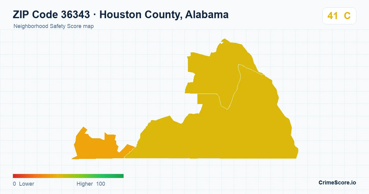 ZIP Code 36343 in Houston County, Alabama neighborhood Safety Score map