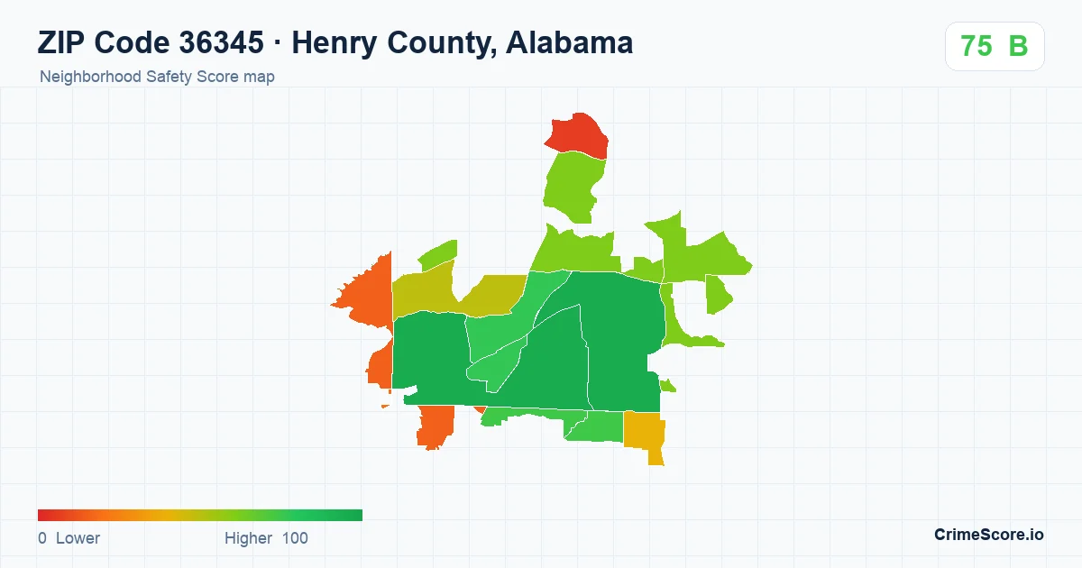 ZIP Code 36345 in Henry County, Alabama neighborhood Safety Score map