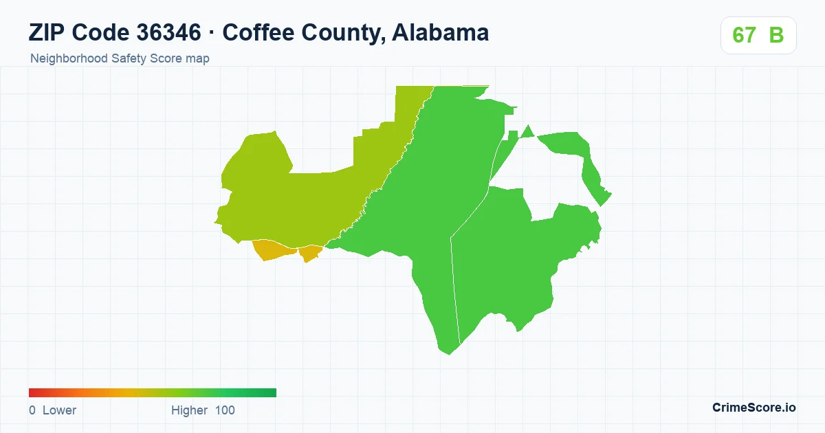 ZIP Code 36346 in Coffee County, Alabama neighborhood Safety Score map