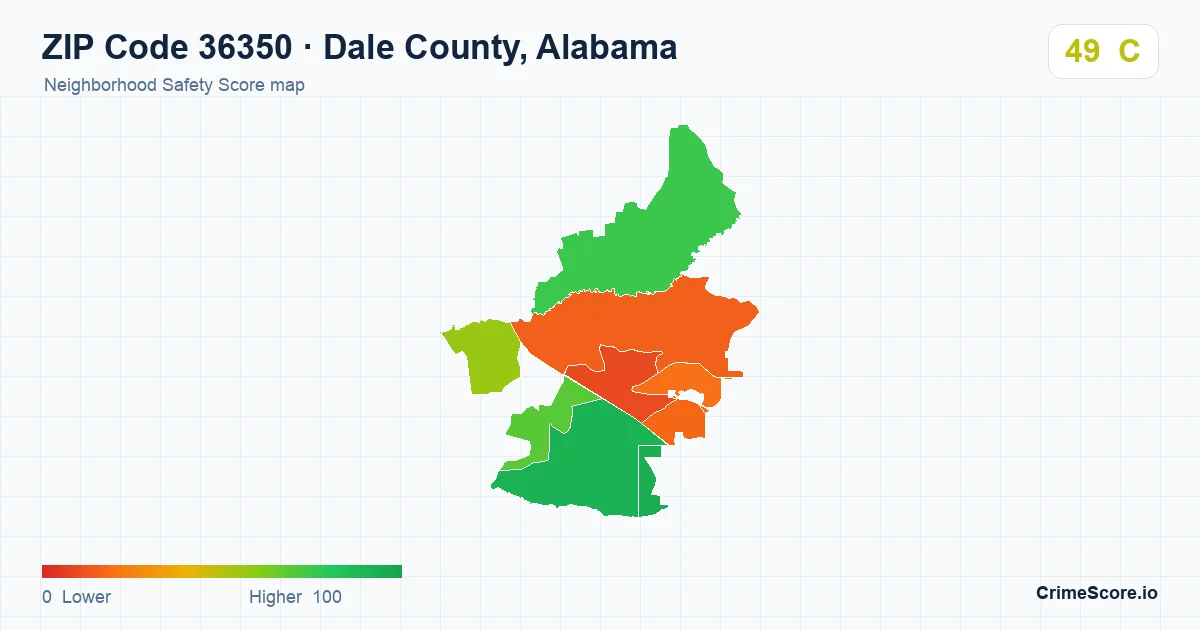 ZIP Code 36350 in Dale County, Alabama neighborhood Safety Score map