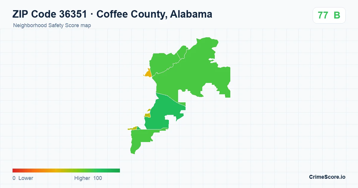 ZIP Code 36351 in Coffee County, Alabama neighborhood Safety Score map