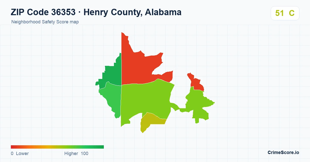 ZIP Code 36353 in Henry County, Alabama neighborhood Safety Score map
