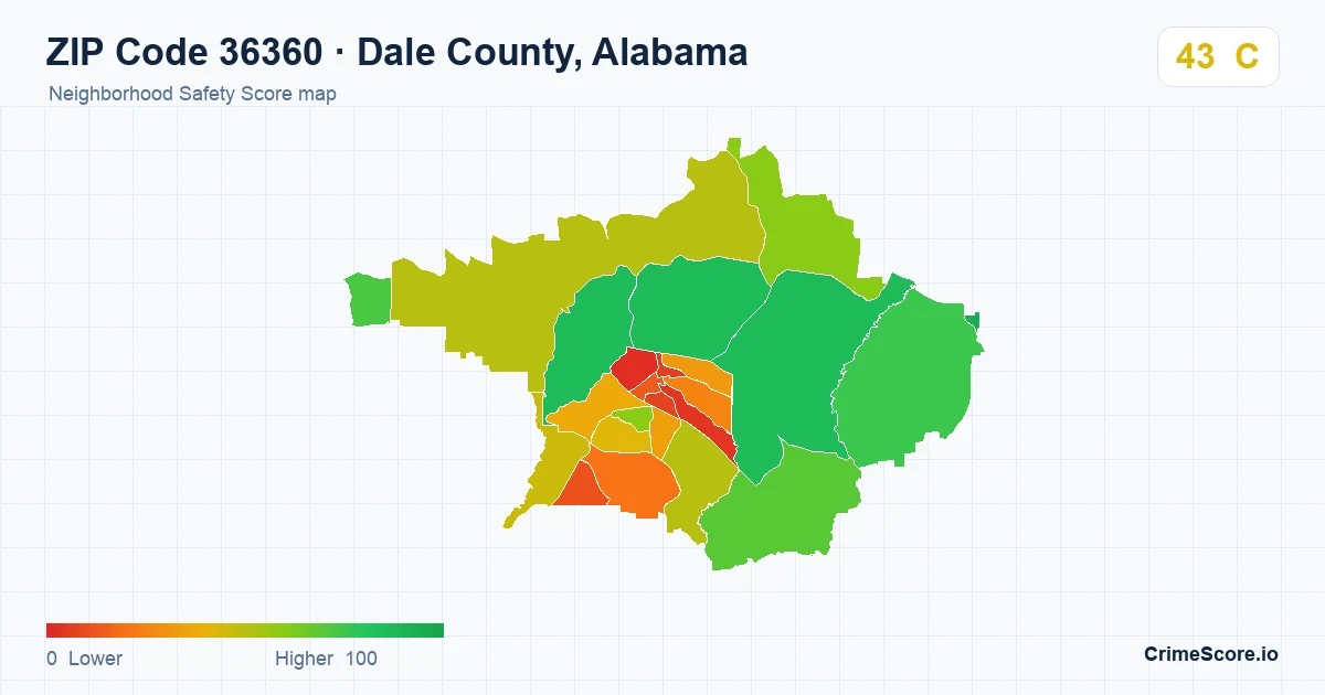 ZIP Code 36360 in Dale County, Alabama neighborhood Safety Score map