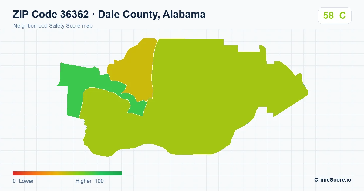 ZIP Code 36362 in Dale County, Alabama neighborhood Safety Score map