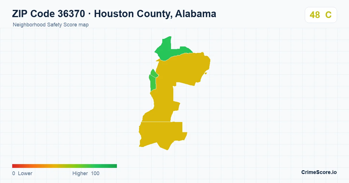 ZIP Code 36370 in Houston County, Alabama neighborhood Safety Score map