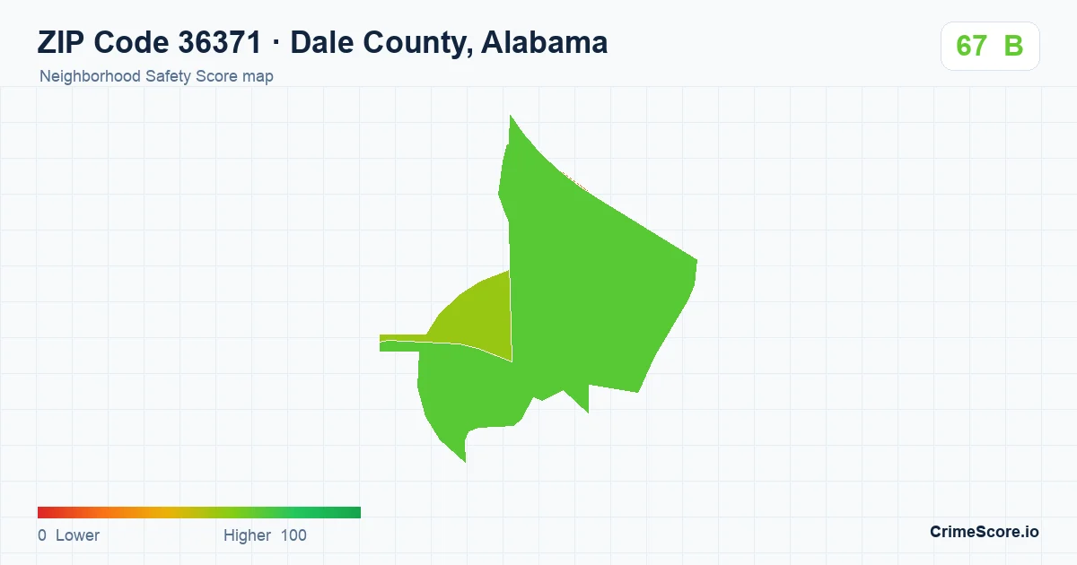 ZIP Code 36371 in Dale County, Alabama neighborhood Safety Score map