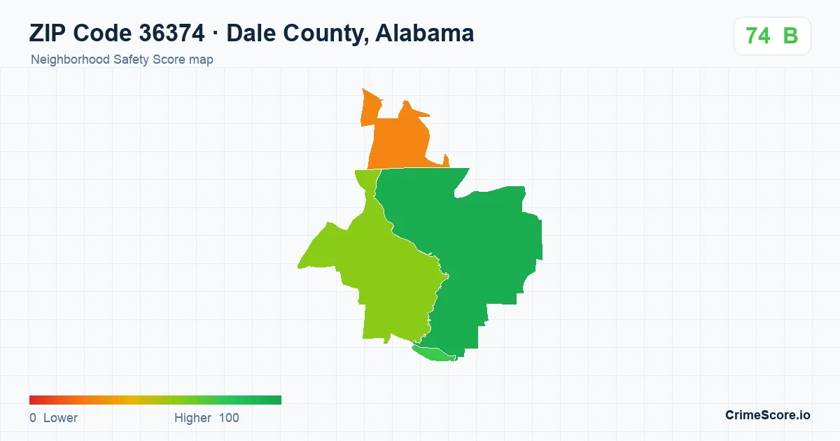 ZIP Code 36374 in Dale County, Alabama neighborhood Safety Score map