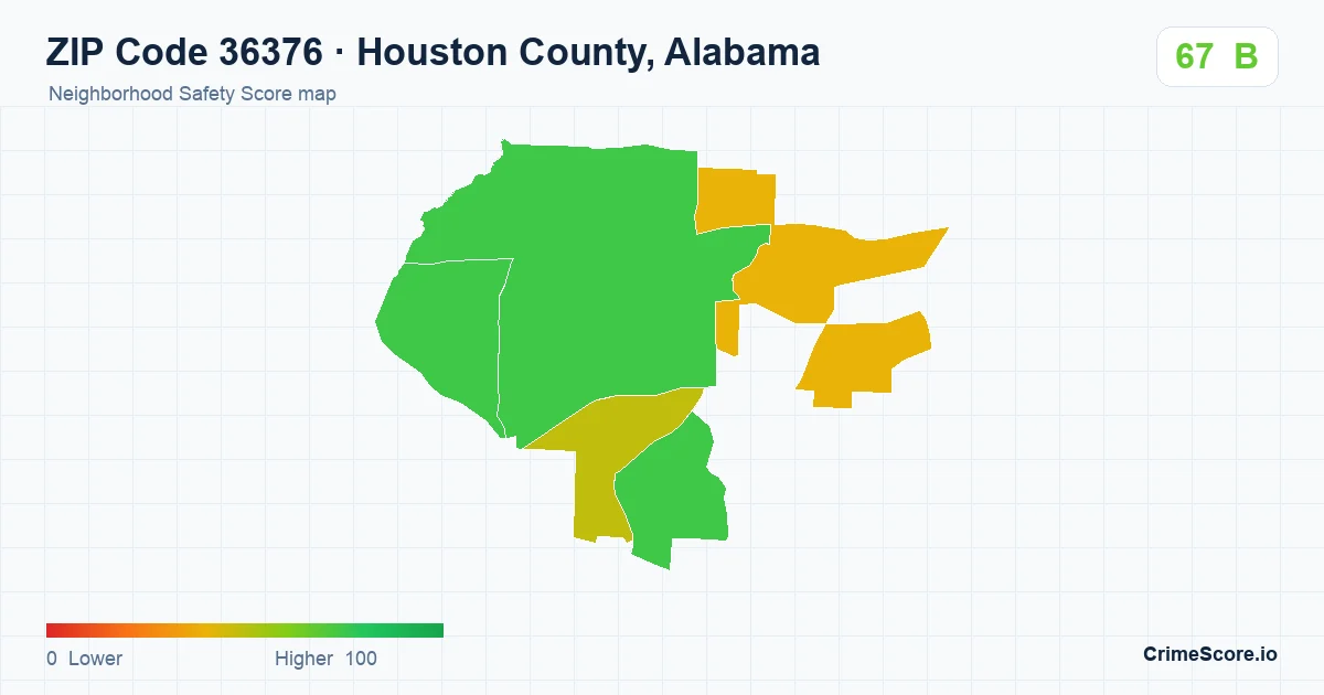 ZIP Code 36376 in Houston County, Alabama neighborhood Safety Score map