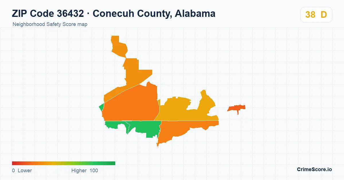 ZIP Code 36432 in Conecuh County, Alabama neighborhood Safety Score map