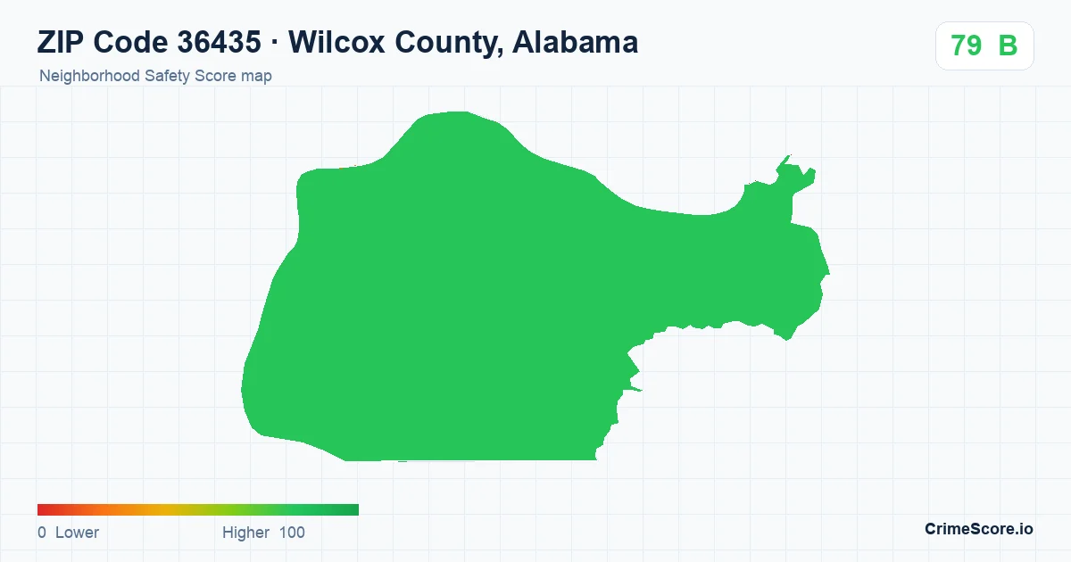 ZIP Code 36435 in Wilcox County, Alabama neighborhood Safety Score map