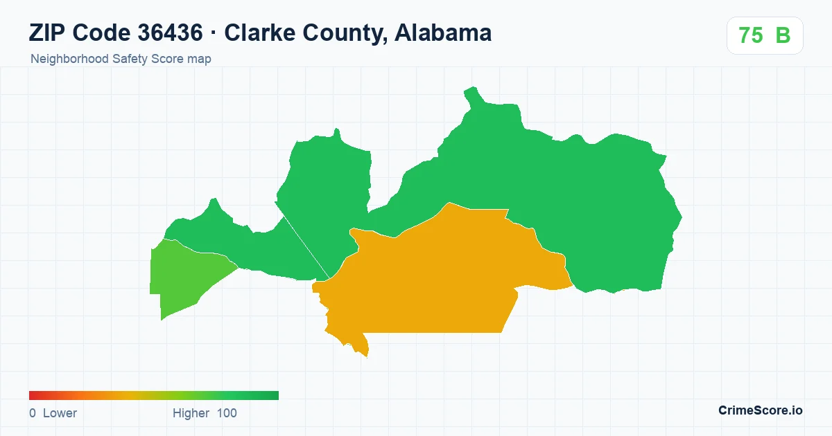 ZIP Code 36436 in Clarke County, Alabama neighborhood Safety Score map