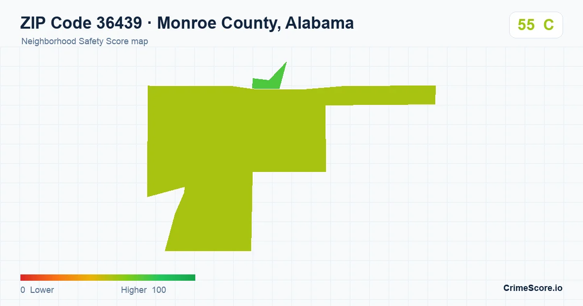 ZIP Code 36439 in Monroe County, Alabama neighborhood Safety Score map
