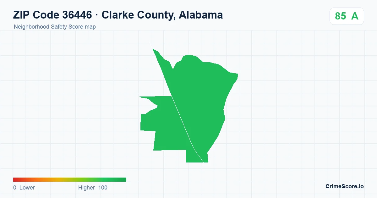 ZIP Code 36446 in Clarke County, Alabama neighborhood Safety Score map
