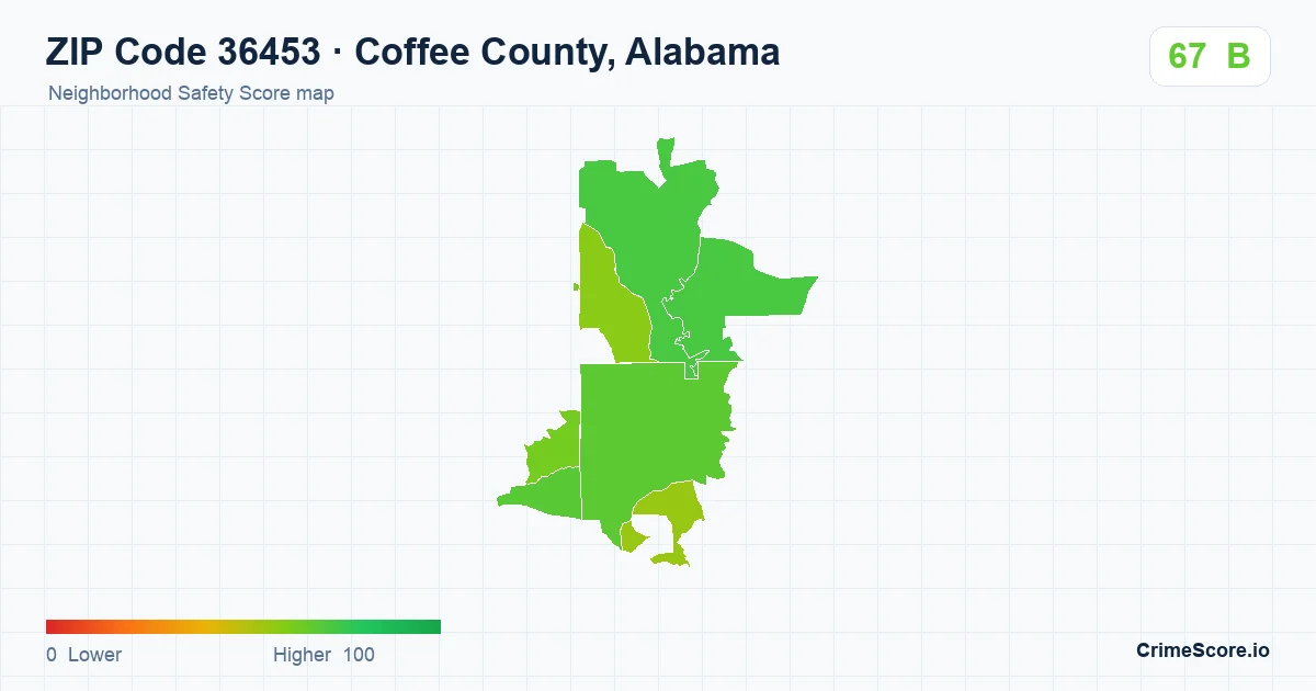 ZIP Code 36453 in Coffee County, Alabama neighborhood Safety Score map