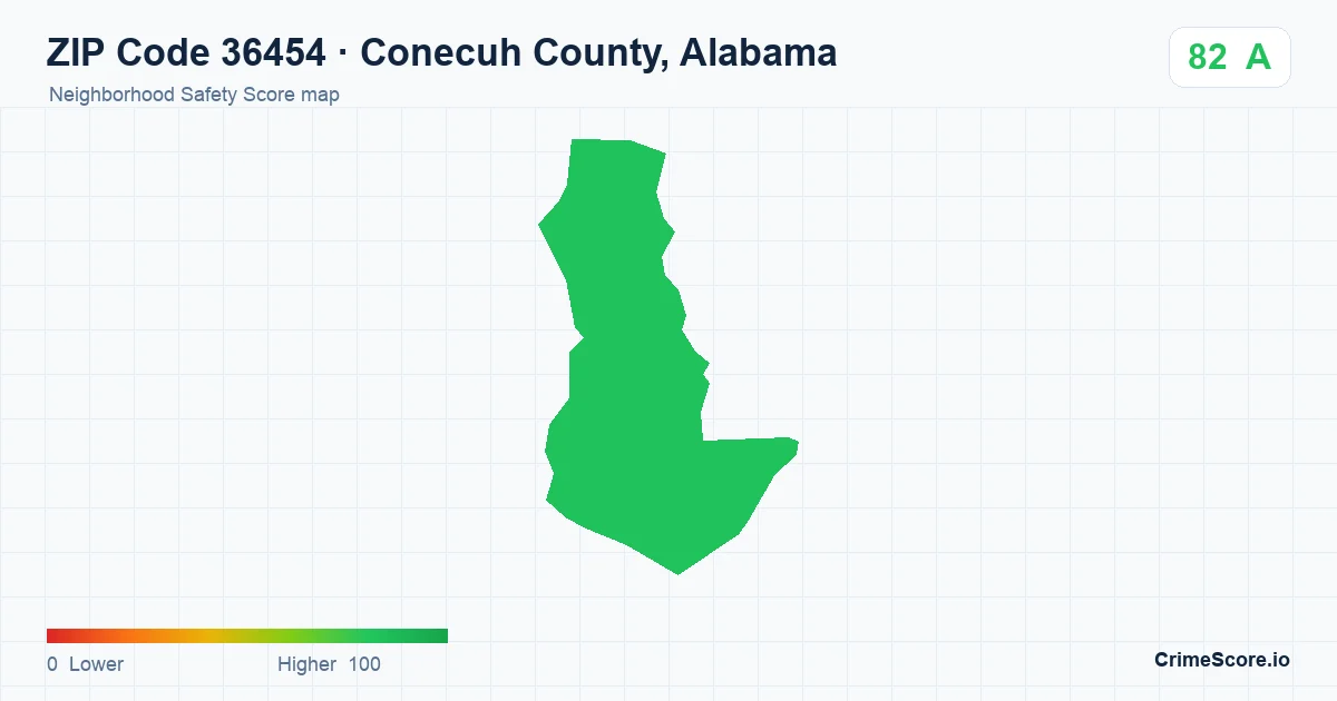 ZIP Code 36454 in Conecuh County, Alabama neighborhood Safety Score map