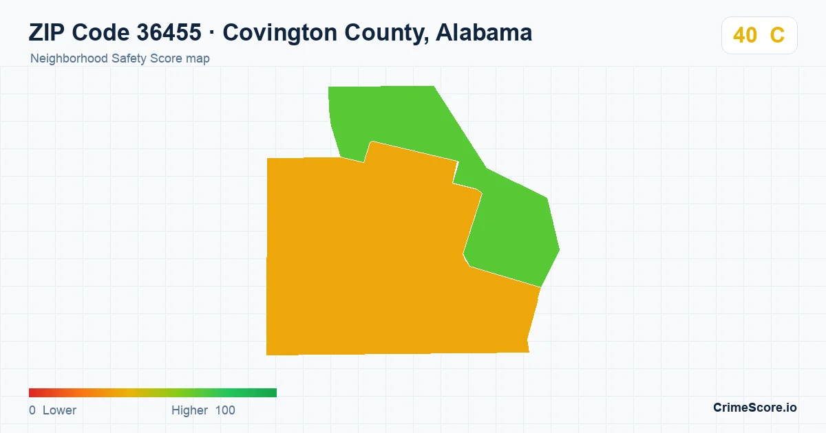 ZIP Code 36455 in Covington County, Alabama neighborhood Safety Score map