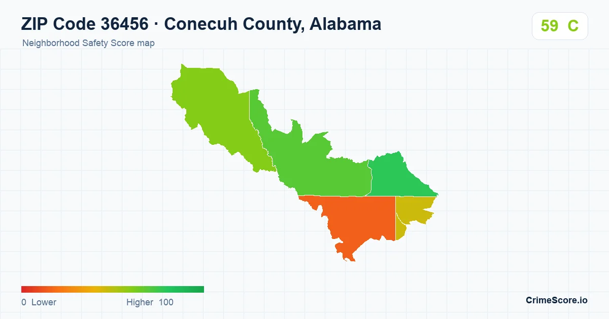 ZIP Code 36456 in Conecuh County, Alabama neighborhood Safety Score map