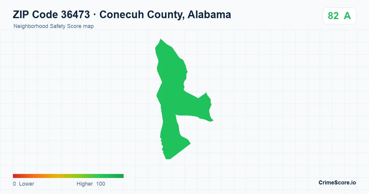ZIP Code 36473 in Conecuh County, Alabama neighborhood Safety Score map