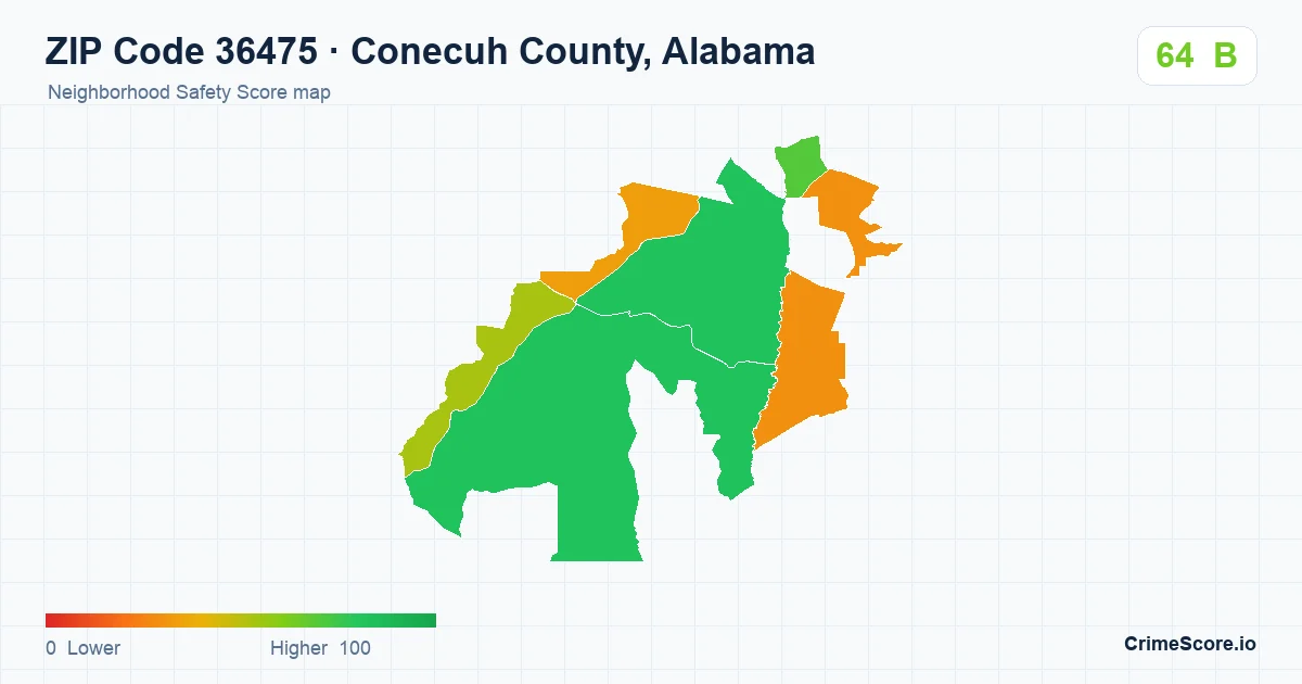 ZIP Code 36475 in Conecuh County, Alabama neighborhood Safety Score map