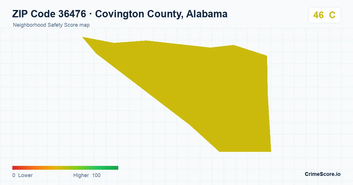 ZIP Code 36476 in Covington County, Alabama neighborhood Safety Score map