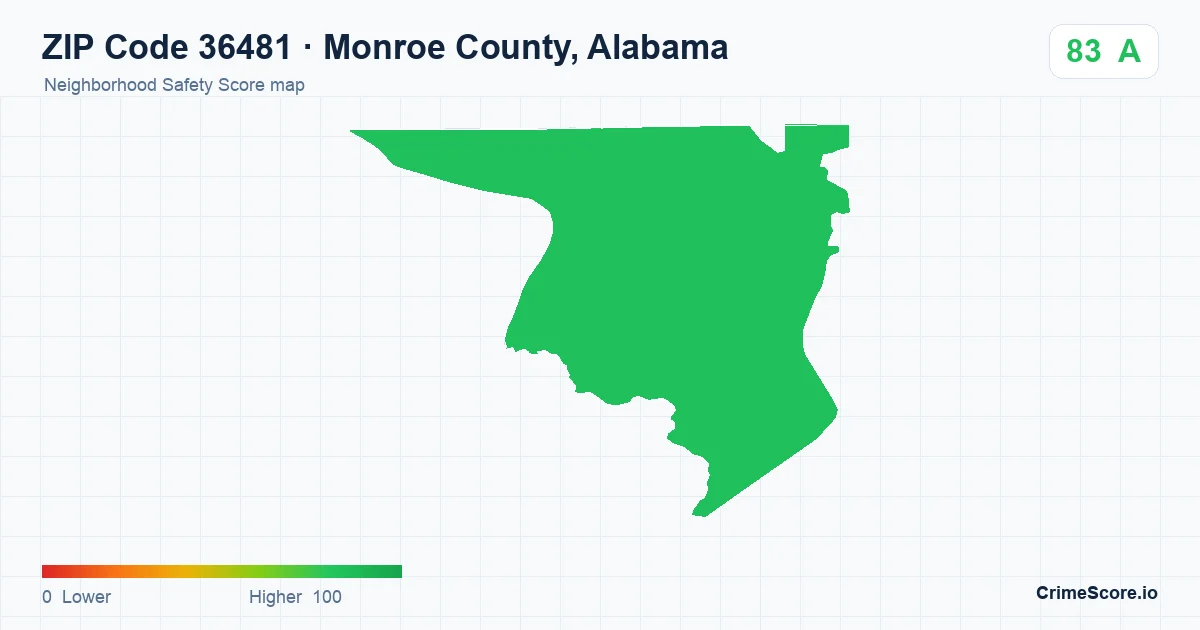 ZIP Code 36481 in Monroe County, Alabama neighborhood Safety Score map