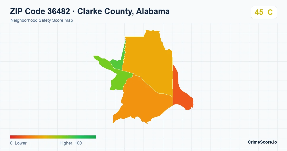 ZIP Code 36482 in Clarke County, Alabama neighborhood Safety Score map
