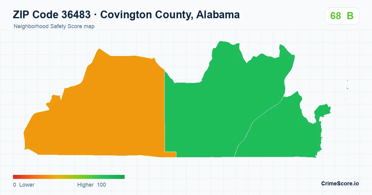 ZIP Code 36483 in Covington County, Alabama neighborhood Safety Score map