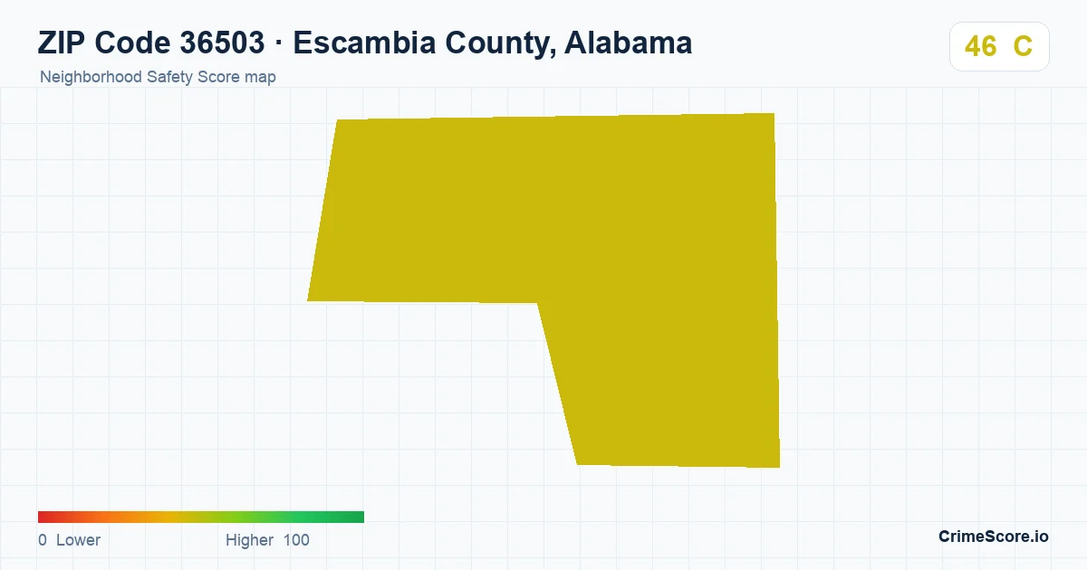 ZIP Code 36503 in Escambia County, Alabama neighborhood Safety Score map