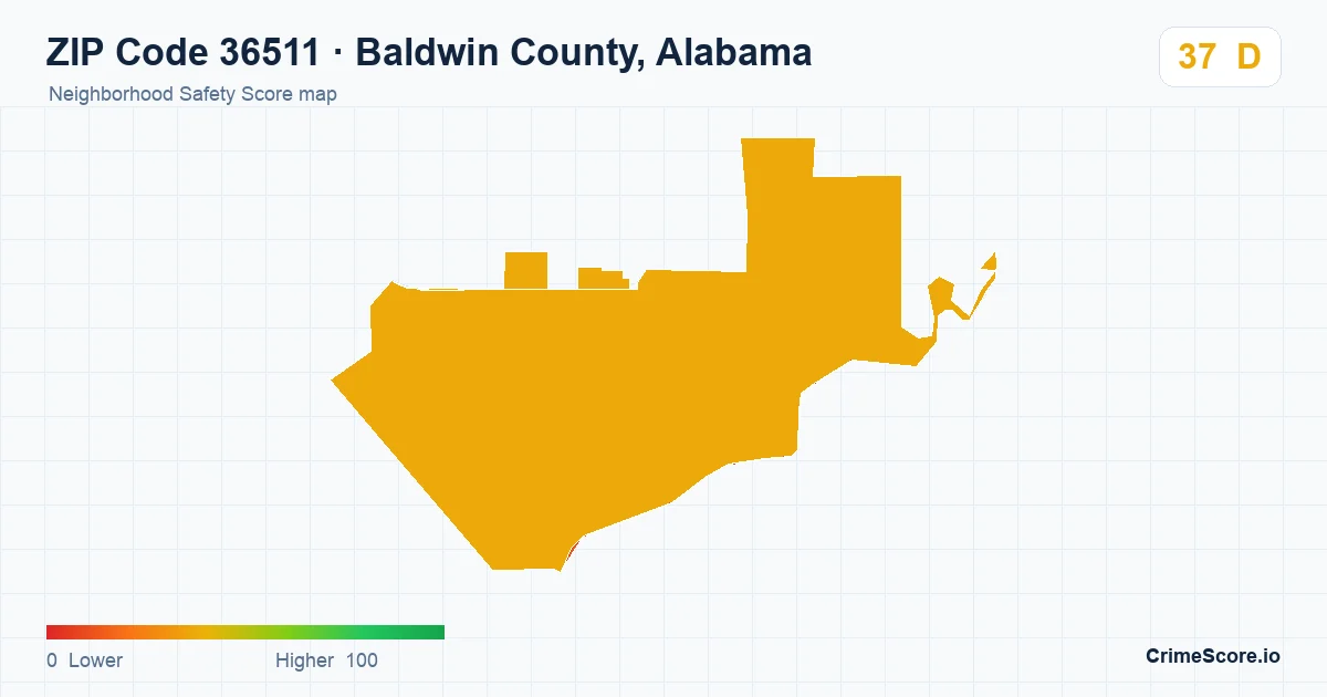 ZIP Code 36511 in Baldwin County, Alabama neighborhood Safety Score map