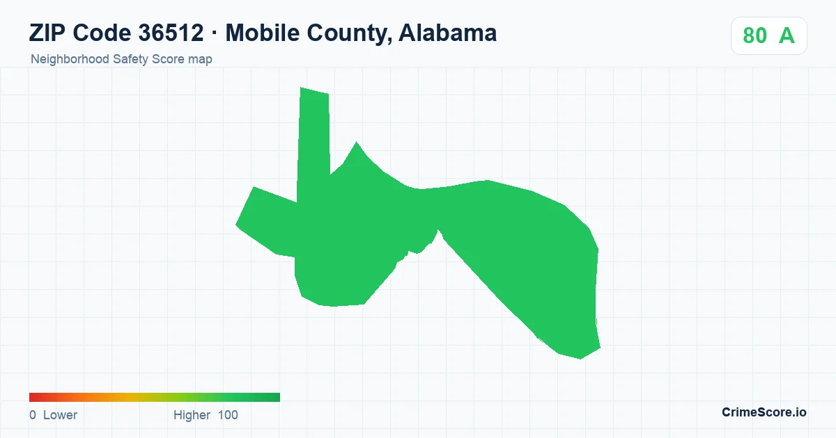 ZIP Code 36512 in Mobile County, Alabama neighborhood Safety Score map