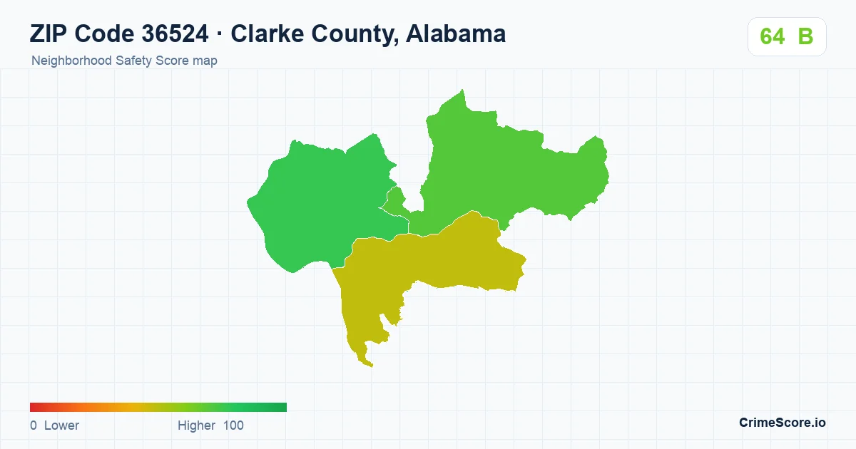 ZIP Code 36524 in Clarke County, Alabama neighborhood Safety Score map