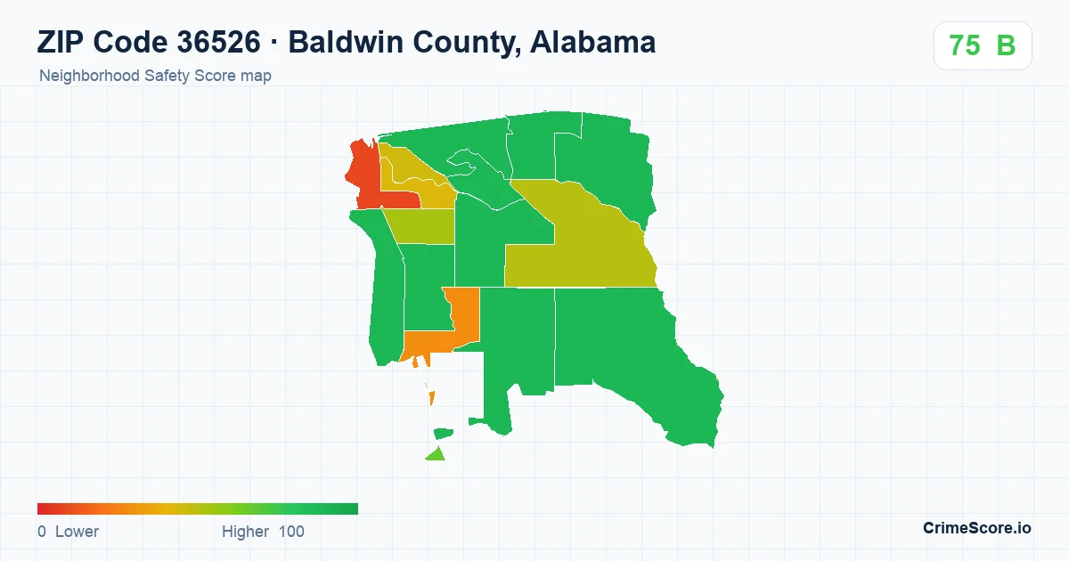 ZIP Code 36526 in Baldwin County, Alabama neighborhood Safety Score map