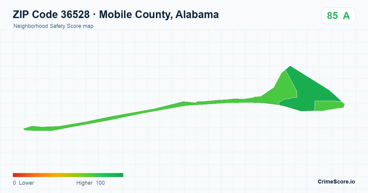 ZIP Code 36528 in Mobile County, Alabama neighborhood Safety Score map