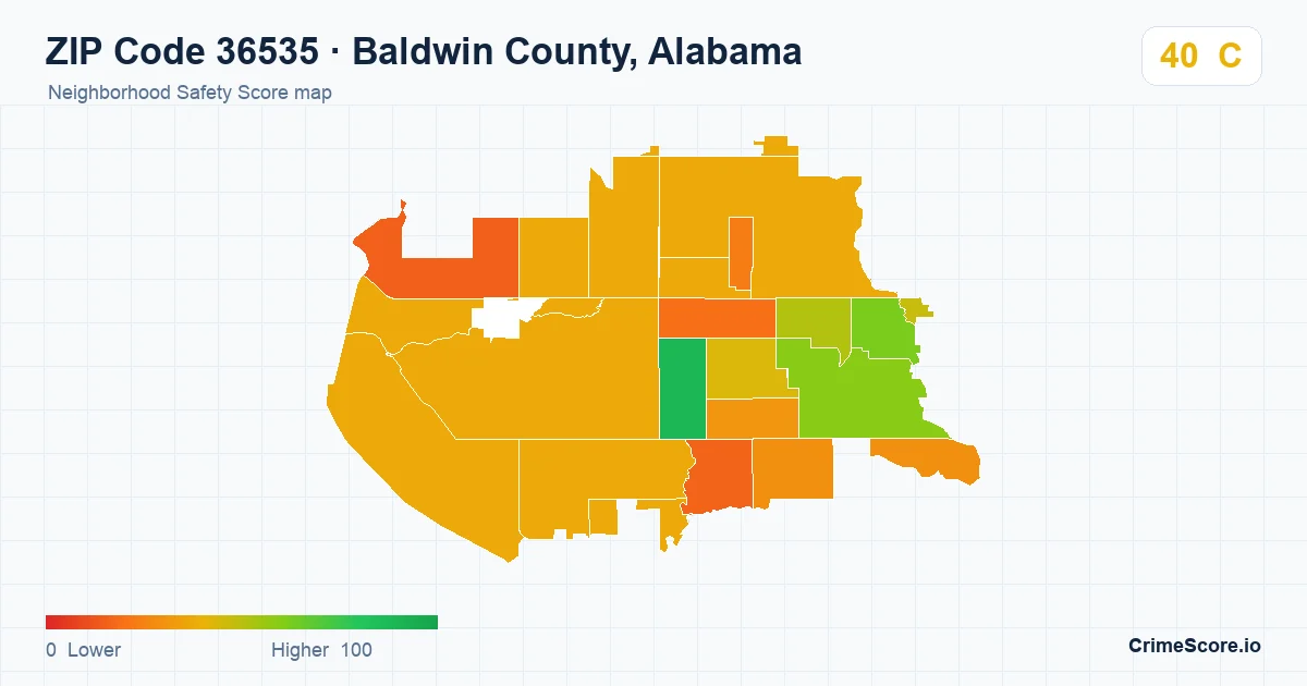 ZIP Code 36535 in Baldwin County, Alabama neighborhood Safety Score map