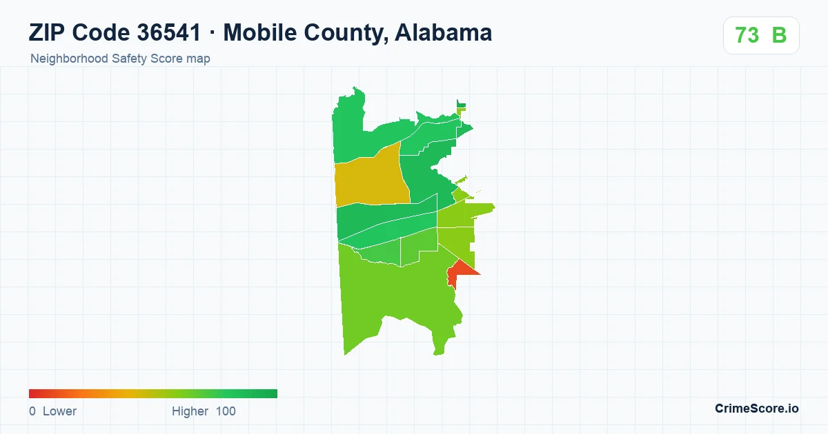 ZIP Code 36541 in Mobile County, Alabama neighborhood Safety Score map