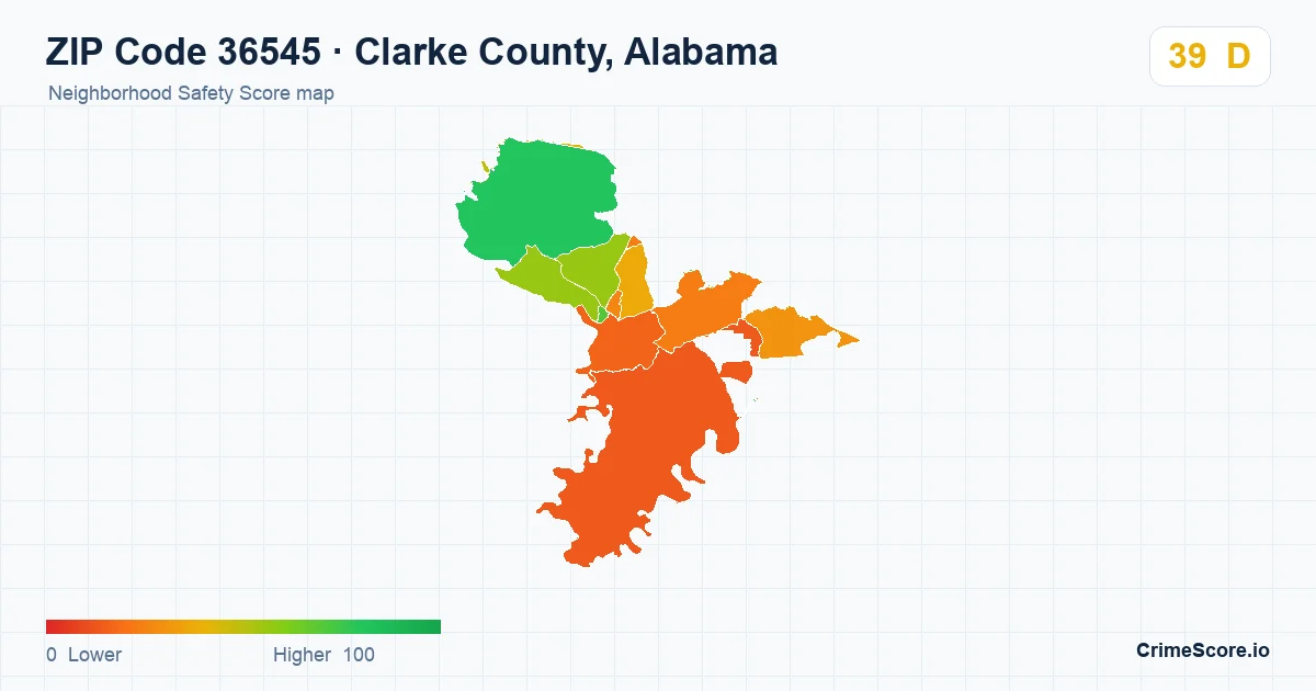 ZIP Code 36545 in Clarke County, Alabama neighborhood Safety Score map